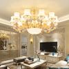 Lustre de Estilo Europeu Sala de Estar Lâmpada de Cristal Dourada Lustre Moderno Simples para Sala de Jantar Lâmpadas Criativas de LED Estilo Americano para Quarto 6 Lâmpadas