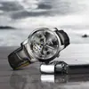 Reloj Automático Mecánico para Hombre con Correa de Cuero, Reloj Multifuncional con Fondo Calado, Reloj Mecánico para Hombre, Soporta Dropshipping
