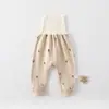 Pantalones largos de algodón para bebé, de cintura alta, protectores de barriga, adecuados para bebés y niños pequeños, pantalones largos de capa base para otoño, pantalones de cintura alta grado A para bebés y niños pequeños