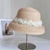 Sombrero de Pescador Floral Hecho a Mano con Cuentas Estilo Japonés para Mujer, Sombrero de Sol Elegante de Rafia Transpirable para Verano, Sombrero de Paja Protector Solar de Moda