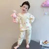 Conjunto de Pijama para Niñas Cardigan de Gasa de Algodón Ropa de Casa Linda de Primavera y Otoño para Niños Ropa para Aire Acondicionado para Bebés Niñas