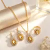 Estilo Nuevo Europeo y Americano Oval Gota de Agua Corazón Conjunto de Pedrería Collar Pendientes Anillo Conjunto de Joyería Nupcial Ventas Directas de Fábrica