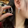 Pendientes de Aro Doble con Circonita Micro-Pavimentada Otoño e Invierno Nicho Retro Lujo Accesible Pendientes de Gama Alta Simples Elegantes Versátiles Joyería para Orejas