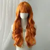 Peluca Transfronteriza para Mujeres con Cabello Largo Rizado y Flequillo Recto, Más Vendida en Amazon, Cabello Largo Ondulado Naranja, Peluca Completa Tejida a Máquina de Fibra Sintética