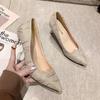 Tacones Altos Negros Franceses, Ropa Exterior Femenina, Zapatos Versátiles de Tacón Alto para Dama, Nuevo Estilo Primavera 2025