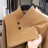 Moletom Térmico Espesso Novo de Inverno Masculino com Gola Cachecol, Pulôver Quente de Cor Sólida como Camada Base para Homens Jovens e de Meia-Idade