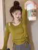 Suéter de Punto Básico para Mujer en Otoño e Invierno, Estilo Corto con Cordón Asimétrico y Corte Cut Out con Mangas Largas, Top Único y Chic