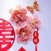 Papel Crepom Buquê Feito à Mão Conjunto Pronto Criativo Decoração de Quarto de Casamento Papel Flor de Papel Tridimensional Flor de Papel Janela Fundo Palco