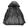 Chaqueta de cuero con forro de terciopelo y capucha desmontable gruesa, abrigo de invierno para hombre, ropa para papá, negocios casual de mediana edad, chaqueta abrigo de cuero PU cálida