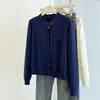Bordado Tiro Real Fio Core-Spun Outono Novo Estilo Coreano Cardigan Tricotado Abotoamento Simples Botão de Coração Solto Emagrecimento Versátil Top
