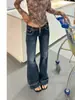 Jeans de tiro bajo ligeramente acampanados para mujer, estilo Yimengling, nueva colección de otoño, azul grisáceo, estilo americano, corte ajustado, pantalones acampanados de moda.