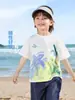 Camiseta de Manga Corta de Algodón Puro con Dinosaurio para Niños Europeos Verano 2026 Nueva Ropa de Verano para Niños y Niños Pequeños