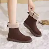 Botas de Neve com Solado Plano Femininas 2026 Inverno Novo Bico Redondo Moda Versátil Aveludado Espesso Quente Solado Grosso Botas de Algodão Femininas