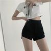 Pantalones cortos negros de cintura alta para mujer, ajustados y casuales, con diseño veraniego, ajustados y modernos.