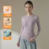 Camiseta de manga larga para mujer con cuello redondo de Lyocell, estampado de espiga otoño/invierno, corte ajustado, capa interior de Tencel, adecuada para usar sola o como capa exterior, top fino de capa base