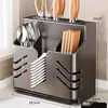 Suporte de Facas de Cozinha Novo de Alta Qualidade em Aço Inoxidável Rack de Armazenamento Doméstico Montado na Parede Gaiola de Barril para Hashis, Colheres e Facas de Cozinha Caixa de Armazenamento Integrada