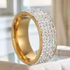 Joias de moda transfronteiriças anel masculino de 5 fileiras de diamante face larga de 8mm não desbota aço inoxidável anel de amantes atacado