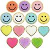Pegatinas de tela bordadas con letras en inglés para bordar con toalla, parche de cara sonriente, planchado de chenilla, pegatinas bordadas con relámpagos de amor arcoíris
