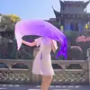 Abanico de Seda Largo y Grueso para Danza con Gradiente Extendido de Doble Cara de Blanco a Morado Estilo Chino Danza Folclórica Danza Clásica Danza Cuadrada
