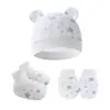 Touca fetal para bebê de primavera e verão luvas anti-riscos para bebê capa para os pés conjunto de 3 peças chapéu de urso para recém-nascido 0-6 meses