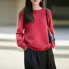 Suéter casual de alta costura pronto para usar, 100% lã escovada, novo para outono e inverno, feminino, de corte solto, com gola redonda