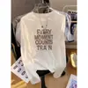 Camiseta canelada de manga comprida estilo regular para mulheres, algodão puro, estilo para o trabalho, peça básica da moda e versátil, top, novo modelo outono 2026