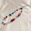 Corrente para Celular de Urso Coração Estrela Colorida Contrastante Vermelho e Azul com Contas Sexy Doce Ins Colorida de Nicho Lanyard para Câmera Ccd
