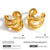 Aretes de Acero Inoxidable Transfronterizos, Anillo Geométrico Simple y de Moda con Líneas Huecas, Chapados en Oro de 18 Quilates, Aretes que Conservan el Color e Impermeables
