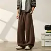 Calça de moletom americana retrô de outono com bordado inclinado e perna curva, calça masculina larga de perna larga, calça casual de perna reta