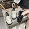 Otoño e Invierno Estilo Británico Punta Redonda Tacón Grueso Zapatos de Cuero para Mujer Viaje Superficie Suave Tacón Bajo Zapatos de Trabajo Zapatos Individuales Venta al por Mayor
