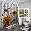 Cortina de Ducha para Baño con Flor de Rosa Impresión Digital Impermeable Venta al por Mayor Hotel Baño Cortina de Ducha sin Taladro Directo del Fabricante de la Fuente