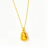 Colar Pingente Giratório Estilo Antigo Banhado a Ouro com Pedra Única por Dentro e por Fora, Apresentando Design de Cabaça, para Mulheres, o Mesmo Estilo do Xiaohongshu