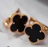 Nuevo Modelo de Exquisitos Pendientes de Trébol de Cuatro Hojas, Versión de Alta Gama con Oro V, Aguja de Plata 925, Chapados en Oro de 18 Quilates, Concha Blanca, Pendientes Completamente Incrustados con Diamantes para Mujer