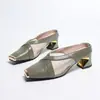 Mules de Malla con Estampado de Serpiente Negra Estilo Europeo y Americano Transfronterizos para Mujer, Punta Cuadrada Metálica, Tacón Grueso Irregular, Transpirables, Talla Grande, para Exterior, de Tacón Alto