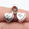 10X10X7.6Mm 2.5g Color Plata Antigua Sé Mi San Valentín Forma de Corazón Agujero Grande Cuentas Colgante DIY