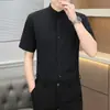 Camisa de Cuello Mao para Hombre, Manga Corta, Casual de Negocios de Verano, Camisa Estilo Zhongshan, Cuello Redondo de Gama Alta, Camisa de Seda Helada Antiarrugas