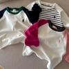 Camiseta térmica acolchada para niños Chen Ma 24 otoño e invierno niños y niñas combinación de colores camiseta de manga larga bebé de terciopelo cálida por dentro t moda