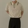 Polo de Punto para Hombre, Seda de Hielo, Delgado, Secado Rápido, Cuello Camisero, Estilo de Negocios, Verano, Manga Corta Ligeramente Maduro, Estilo Coreano
