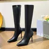 Botas Altas de Tacón Negro para Mujer 2026 Nuevo Estilo Caliente Punta Fina Tacón de Aguja Botas Ajustadas Elásticas Largas Hasta la Rodilla