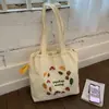 Bolsa de Tote Retro de Nylon Estilo Bosque Bordado, Bolsa Grande de Hombro con Cordón Bordado de Champiñones, Bolsa para Estudiantes de Clase y para Viajar al Trabajo