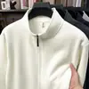 Jaqueta de fleece dupla face 400g para homens, novo estilo outono/inverno 2026, gola alta, com zíper, casual, quente, cardigã moletom masculino