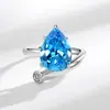 Transmisión en vivo del anillo extragrande con forma de pera más vendido transfronterizo europeo y americano, moderno, simple, único, lujoso anillo de lágrima, regalo de cumpleaños