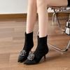 Botas de Mujer~Botines de Tacón Alto para Mujer 2025 Nuevas Botas Chelsea de Invierno con Puntera Puntiaguda y Pedrería, de Longitud Media hasta la Pantorrilla, Pedido Pequeño Transfronterizo