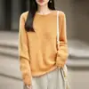 Nuevo suéter de punto de cachemira y lana para otoño e invierno para mujer, listo para usar, cuello redondo, suéter de lana cepillada de color liso de manga larga para mujer