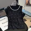 Colete Tricotado com Gola Redonda e Pedrarias para Indústria Pesada Feminino Verão 2025 Novo Top Básico Sem Mangas Versátil