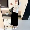 Saia midi de veludo, preta, estilo retrô, elástica, com fenda nas costas, saia feminina, elástica, tecido fluido, cós elástico, nova