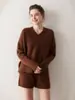 Nuevo Suéter de Cachemir Grueso con Cuello en V para Mujer, Holgado y Ceñido, Suéter de Punto de Cachemir con Estilo Perezoso por Dentro