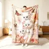 Manta de flanela com estampa de gato e floral, estilo rústico, manta macia para quarto, decoração de sofá, manta para cochilo, manta de presente