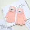 Guantes Calientes de Invierno para Niños de Cinco Dedos Engrosados Dibujos Animados Lindo Conejo Oso Niñas Niños Guantes a Prueba de Frío para Niños