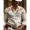 Camisa de Manga Longa Estilo Cowboy Western Retrô Camisa Masculina Caimento Suave Comércio Exterior Transfronteiriço Fornecimento Direto da Fábrica